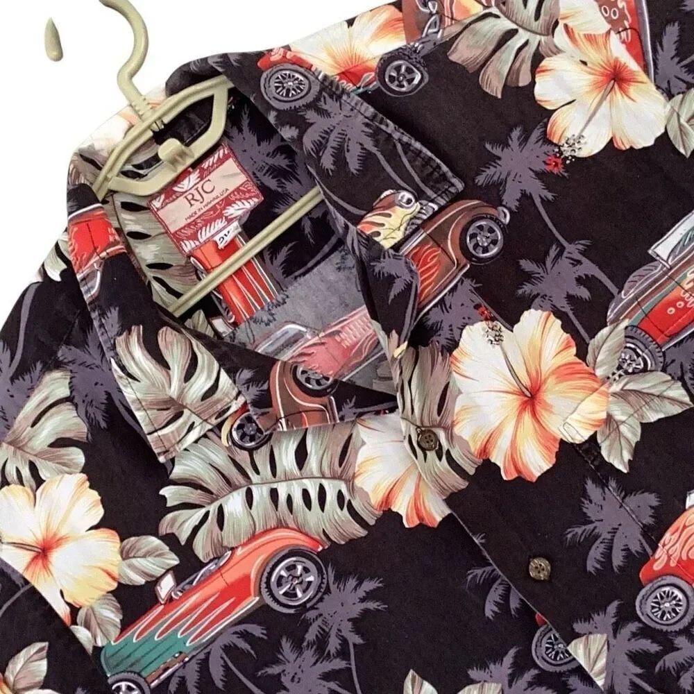 Vintage RJC Hawaiian Aloha Camp Shirt Classic Hot Rod Cars Men’s 2XL